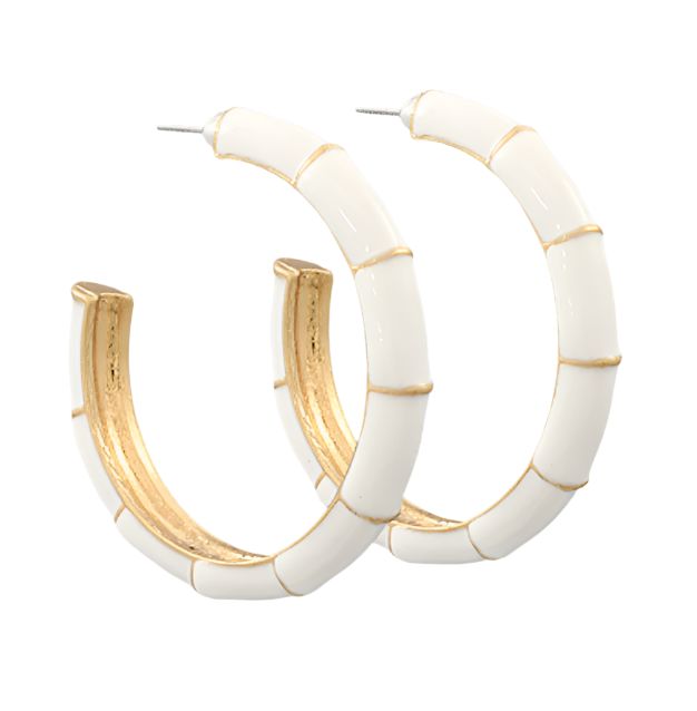 Enamel Color Hoop Earrings Womens Earrings Golden Stella White 