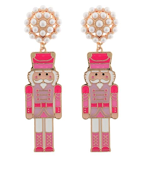 Enamel Metal Nutcracker Earrings Womens Earrings Golden Stella Fuchsia 