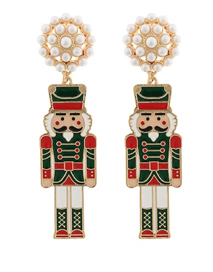 Enamel Metal Nutcracker Earrings Womens Earrings Golden Stella Green 