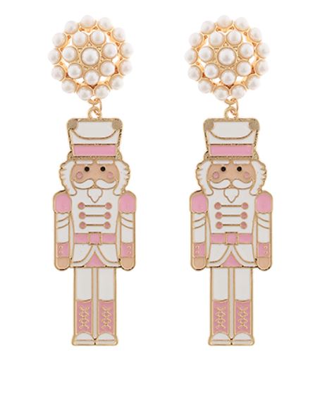 Enamel Metal Nutcracker Earrings Womens Earrings Golden Stella Light Pink 