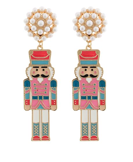 Enamel Metal Nutcracker Earrings Womens Earrings Golden Stella Pink/Mint 