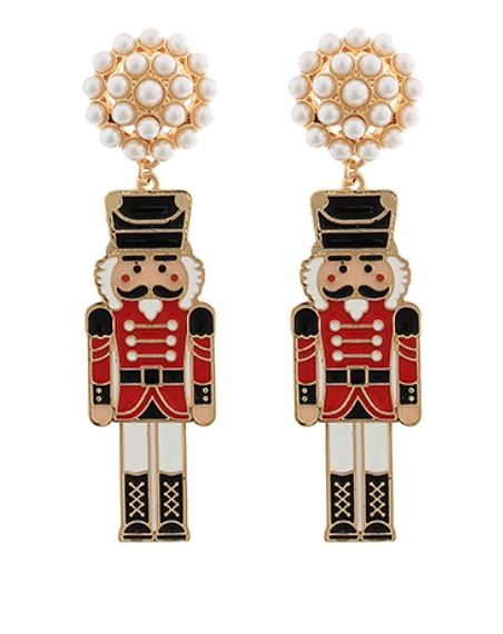 Enamel Metal Nutcracker Earrings Womens Earrings Golden Stella Red/Black 
