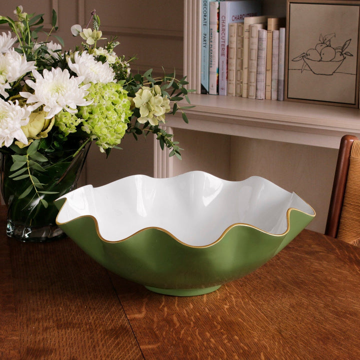 ENCANTO Carola Extra Large Bowl - Leaf Green and White Decorative Bowl Beatriz Ball 