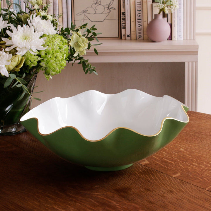 ENCANTO Carola Extra Large Bowl - Leaf Green and White Decorative Bowl Beatriz Ball 