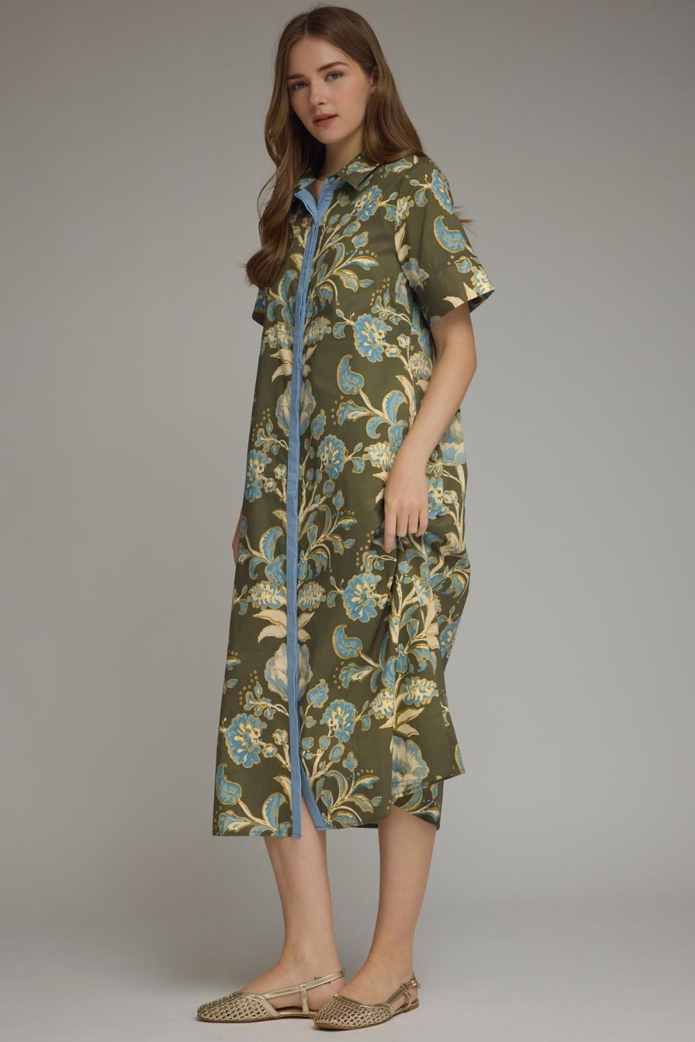 Green and Cream Filigree Midi Dress
