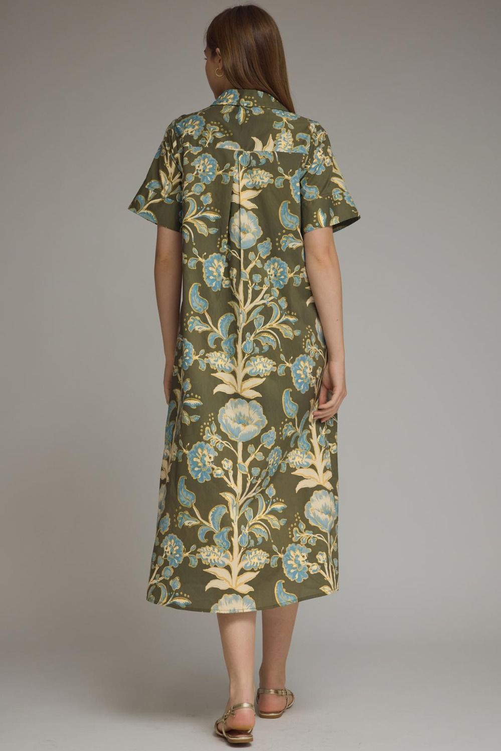 Green and Cream Filigree Midi Dress