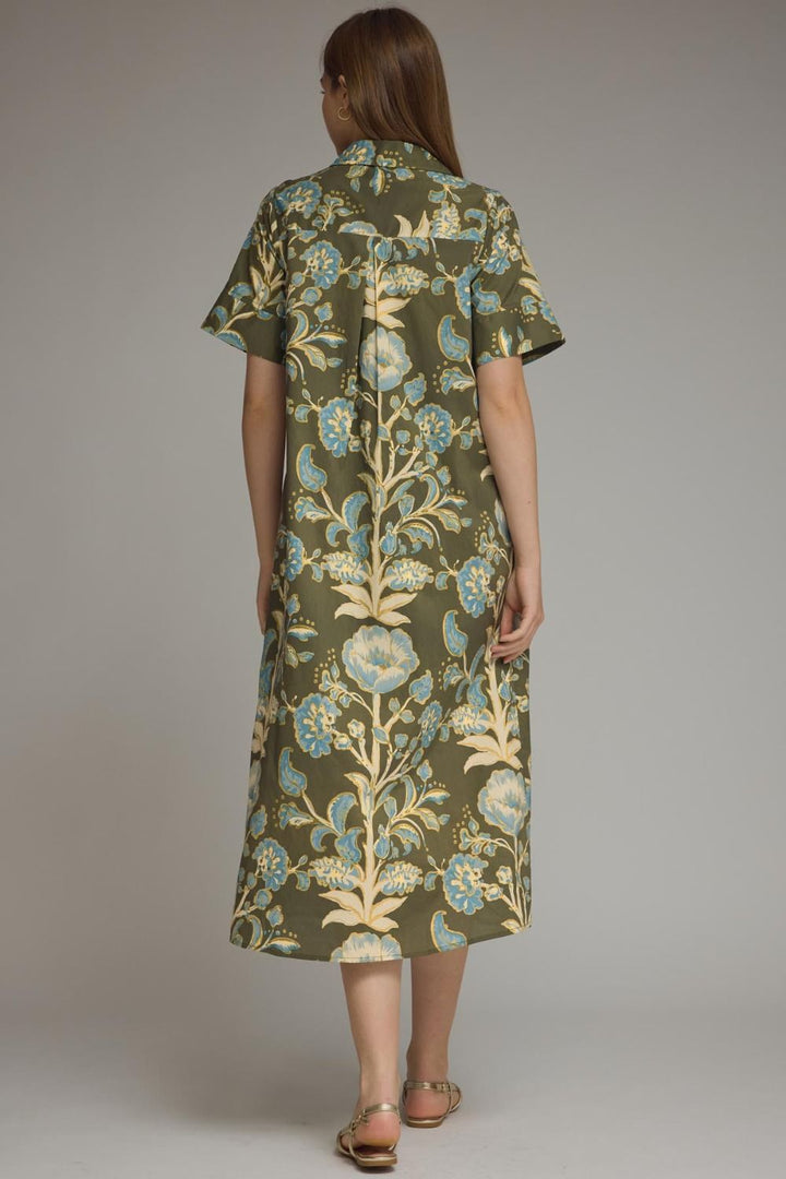 Green and Cream Filigree Midi Dress