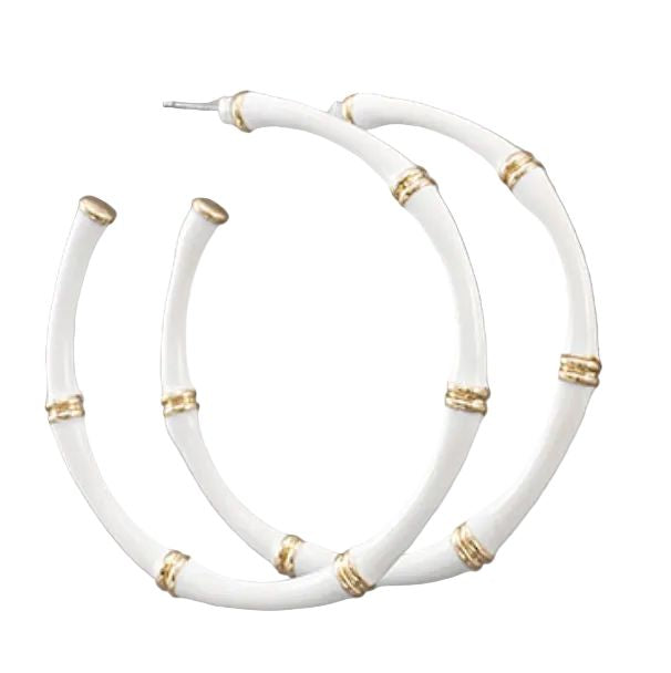 Epoxy Bamboo Hoop Earrings Womens Earrings Golden Stella White 
