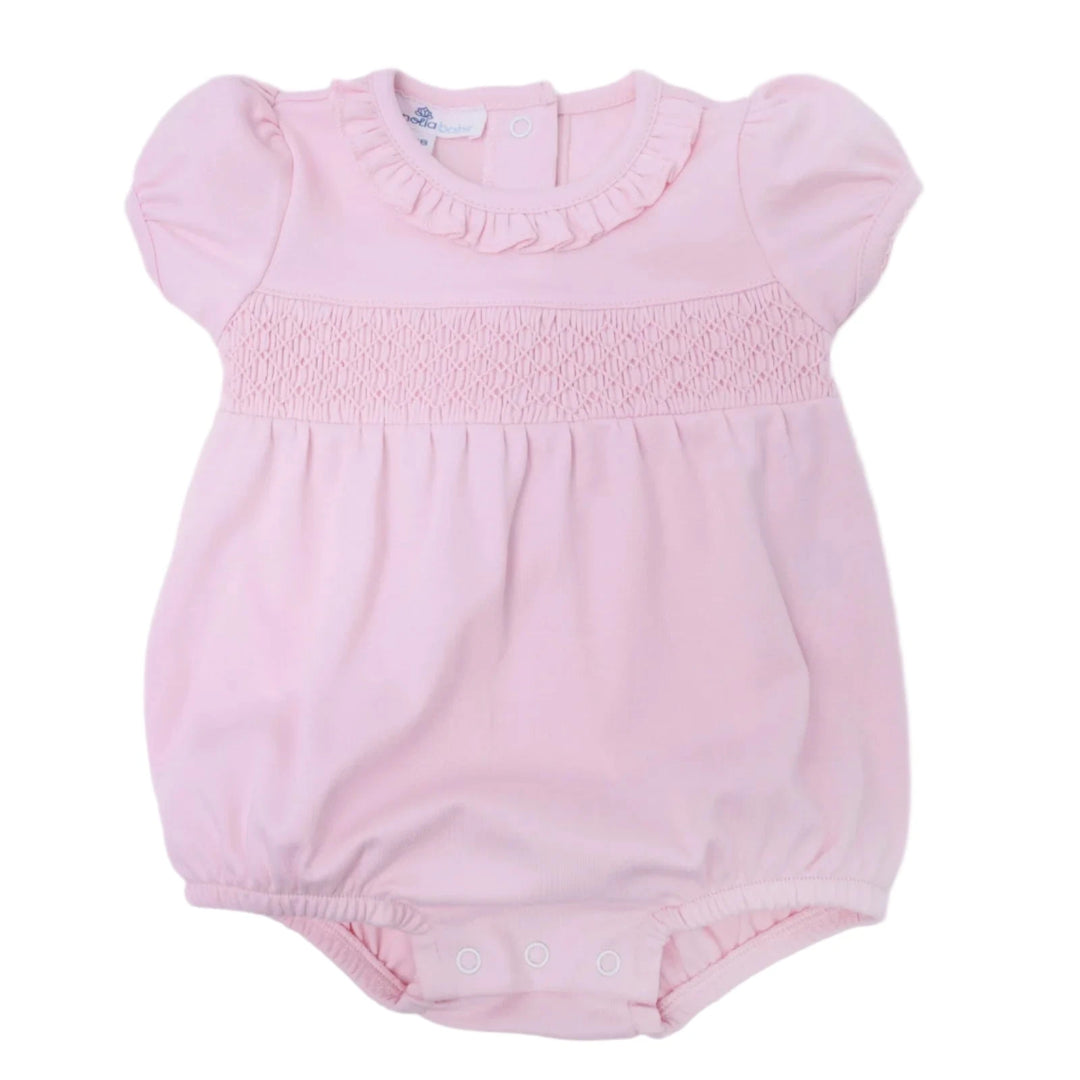 Essentials Solid Smocked Bubble - Pink Girl Bubble Magnolia Baby 