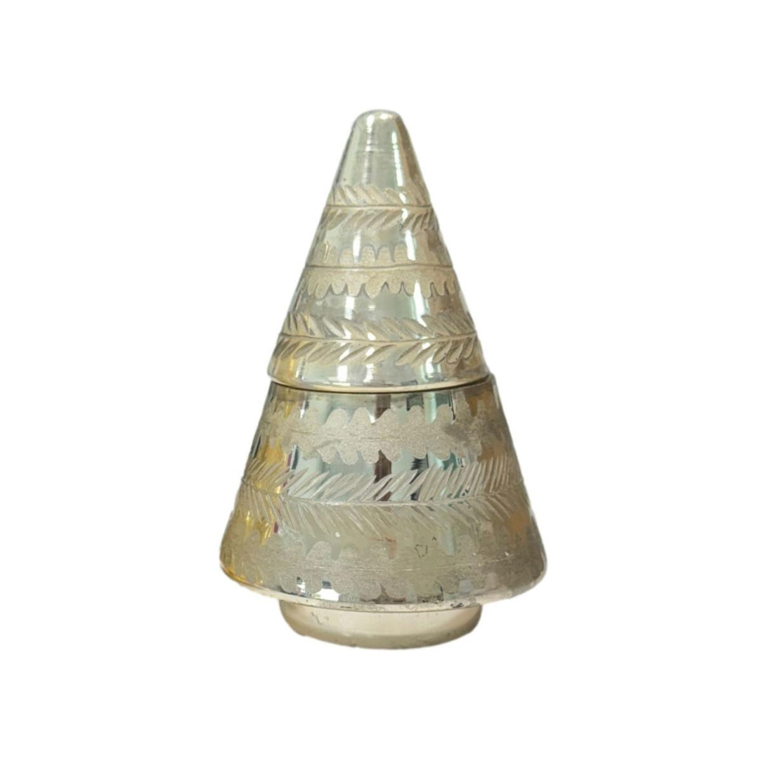 Etched Glass Tree Candles Christmas Decor Mary Square Silver 