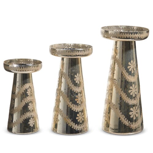 Etched Silver Mercury Glass Candle Holders Candle RAZ 