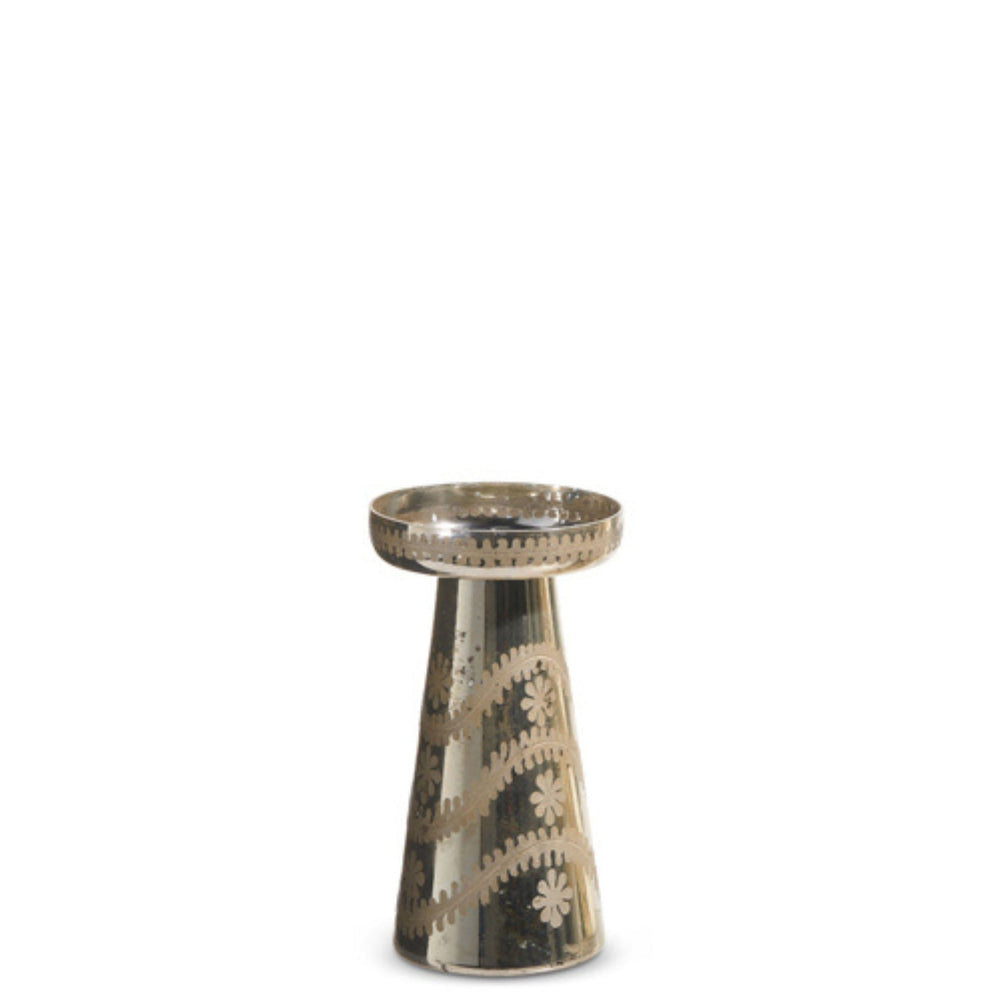 Etched Silver Mercury Glass Candle Holders Candle RAZ Small 