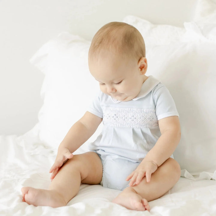 Ethan Smocked Bubble - Blue Boy Bubble Magnolia Baby 