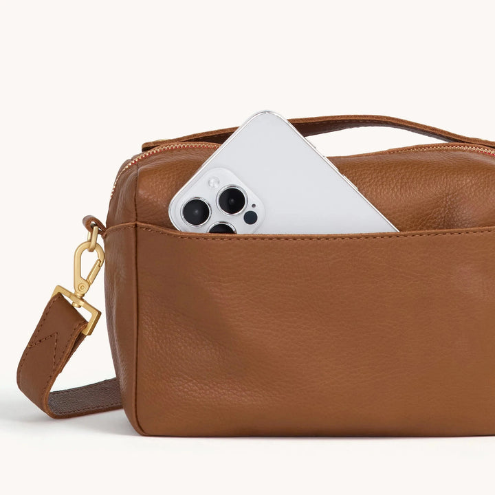 Evan Leather Crossbody Bag - Mahogany Pebble Purse Hammitt 