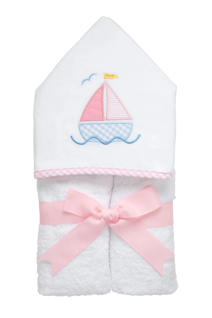 Every Kid Hooded Towel - Applique Hooded Bath Towels 3 Marthas Sailboat - Pink 