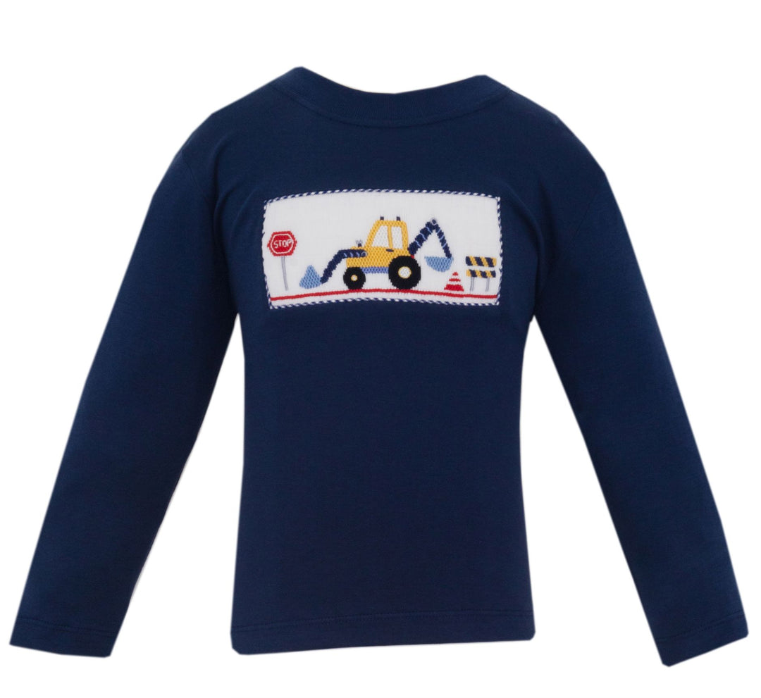 Excavator Smocked Long Sleeve Shirt Boy Shirt Velani 