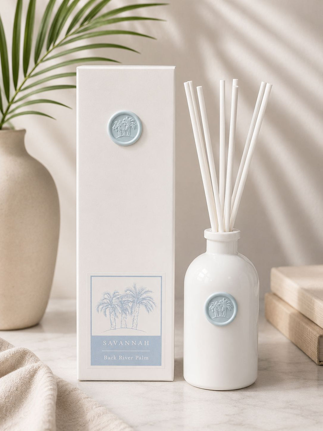 Exclusive Savannah Collection - Diffuser - Back River Palm Baby Blue Diffuser Your Name Candles 