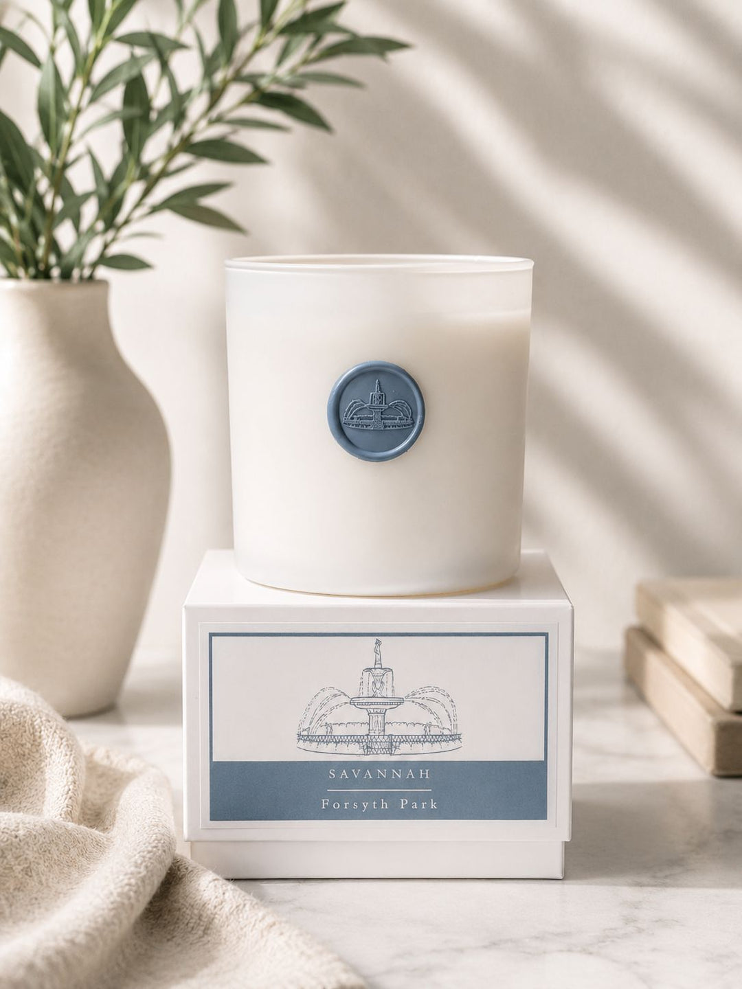 Exclusive Savannah Collection - Large Candle - Forsyth Park Dusty Blue Candle Your Name Candles 