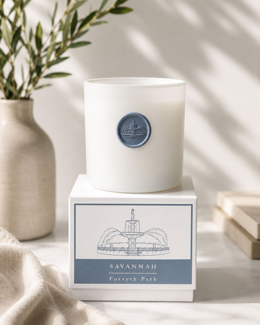 Exclusive Savannah Collection - Small Candle - Forsyth Park Dusty Blue Candle Your Name Candles 