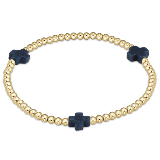 Extends Signature Cross Gold Pattern 3mm Bead Bracelet Bracelet ENewton Navy 
