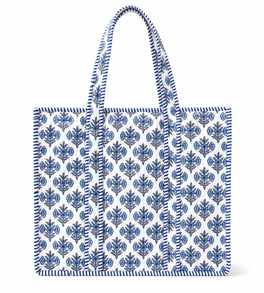Extra Large Quilted Tote Bag - Bluebell Block Print Tote Queens Designs 