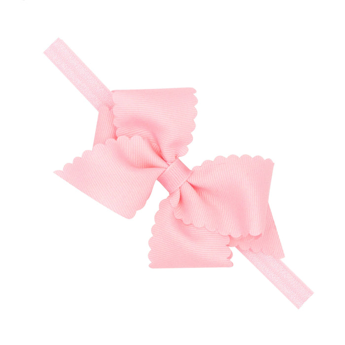 Extra Small Scalloped Grosgrain Bow on Band Girl Headband WeeOnes Light Pink Newborn (0-6m) 