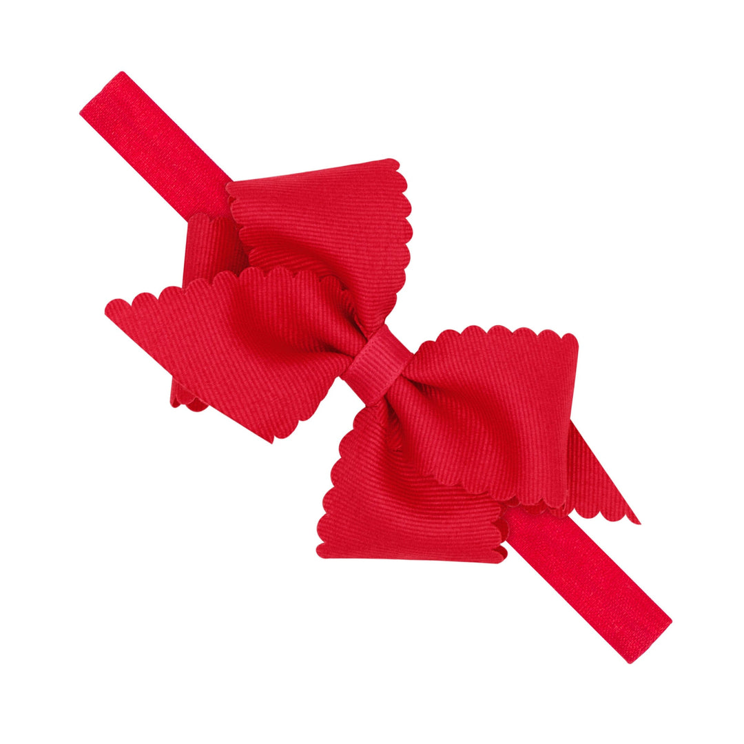Extra Small Scalloped Grosgrain Bow on Band Girl Headband WeeOnes Red Newborn (0-6m) 