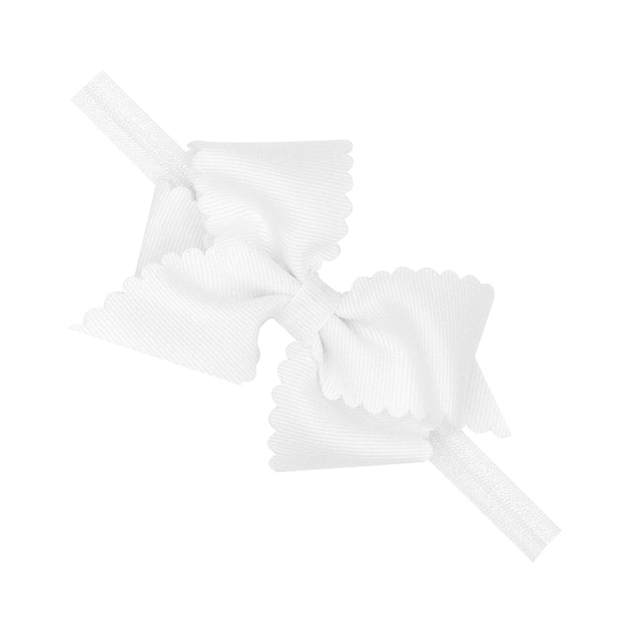 Extra Small Scalloped Grosgrain Bow on Band Girl Headband WeeOnes White Newborn (0-6m) 