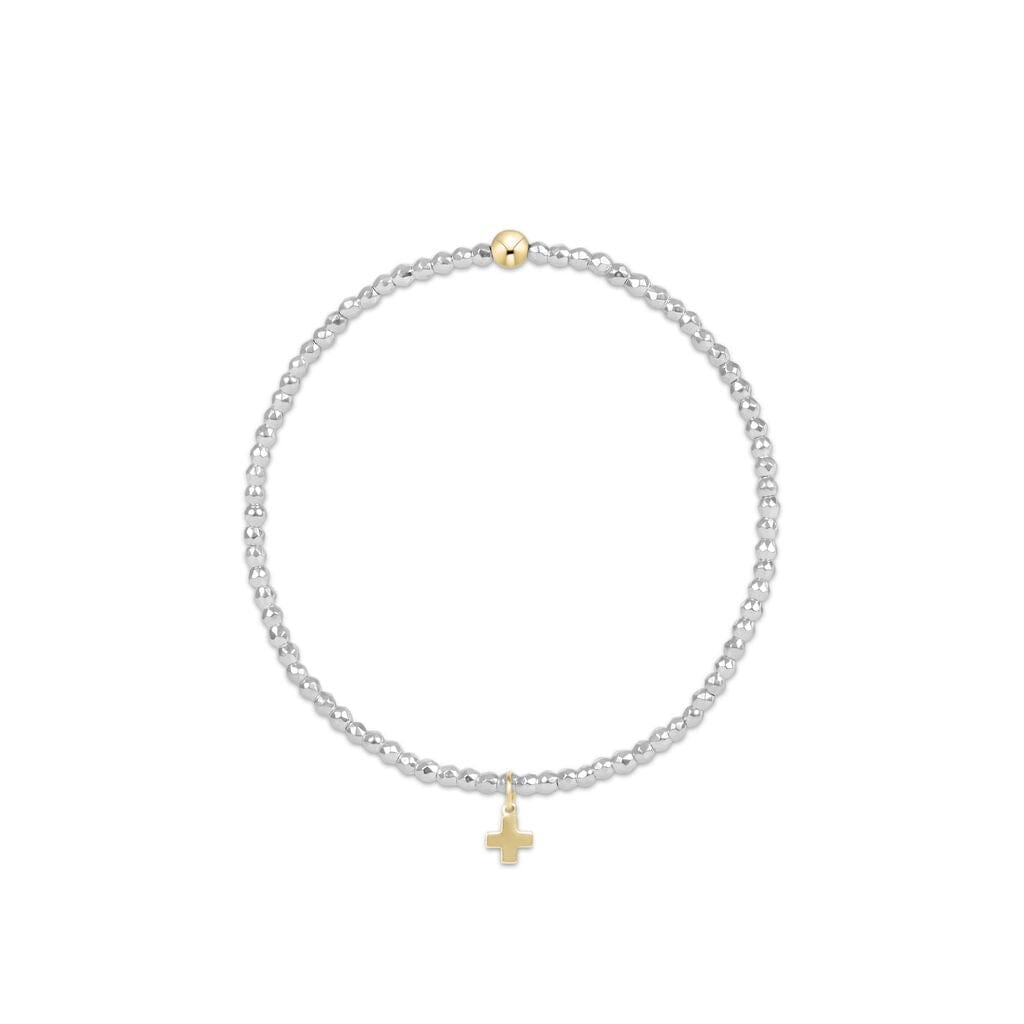 Faceted Hematite 2mm Bead Bracelet - Signature Cross Gold Charm Womens Bracelet ENewton 