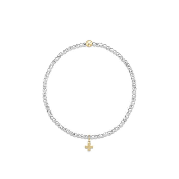 Faceted Hematite 2mm Bead Bracelet - Signature Cross Gold Charm Womens Bracelet ENewton 