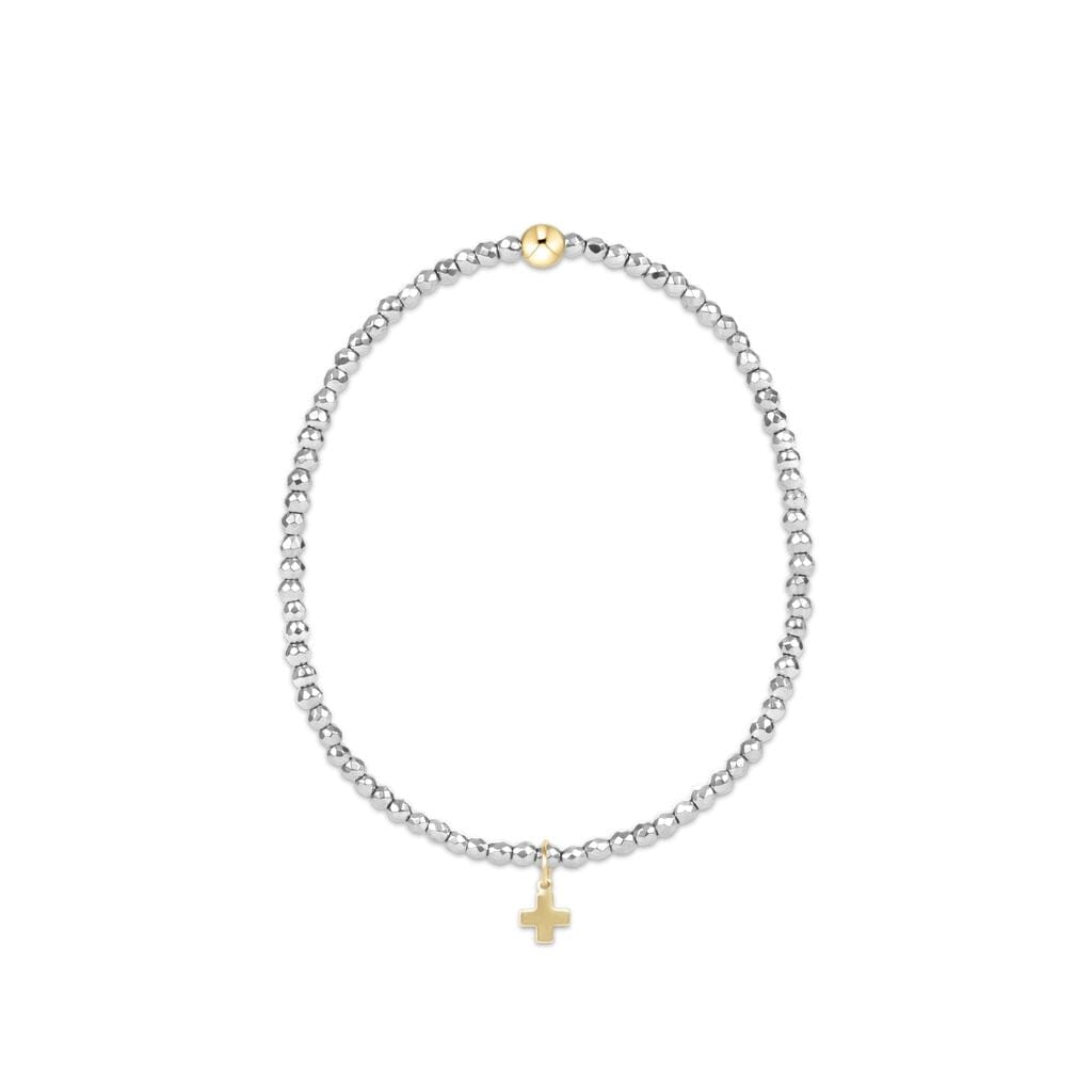 Faceted Hematite 2mm Bead Bracelet - Signature Cross Gold Charm Womens Bracelet ENewton 