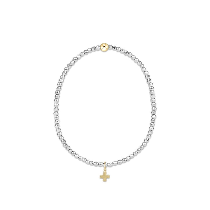 Faceted Hematite 2mm Bead Bracelet - Signature Cross Gold Charm Womens Bracelet ENewton 