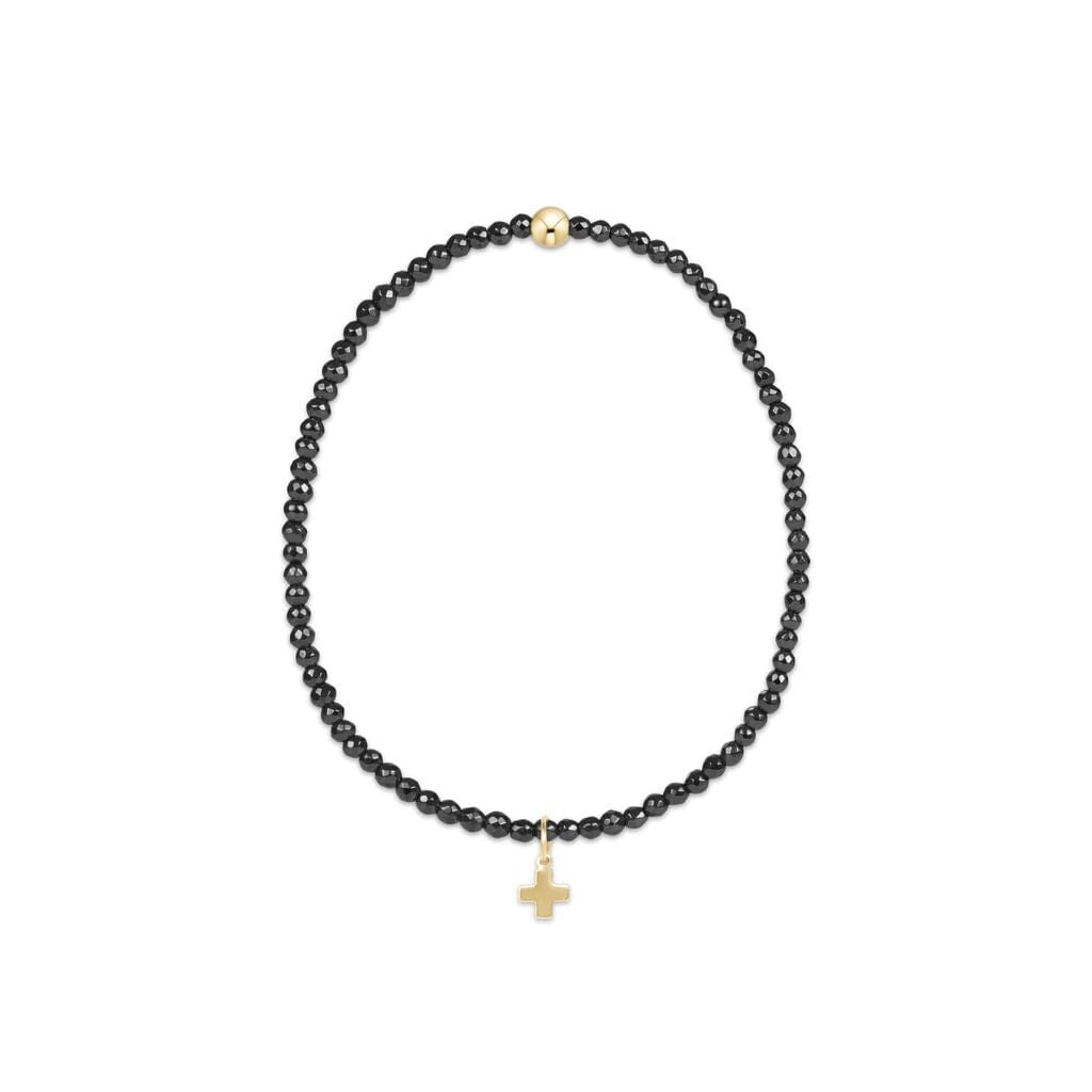 Faceted Hematite 2mm Bead Bracelet - Signature Cross Gold Charm Womens Bracelet ENewton 