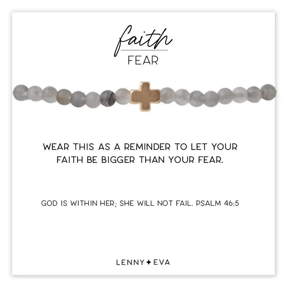 Faith Over Fear Gold Cross Bracelet - 4mm Womens Bracelet Lenny and Eva Cloudy Quartz 