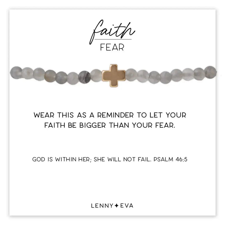 Faith Over Fear Gold Cross Bracelet - 4mm Womens Bracelet Lenny and Eva Cloudy Quartz 