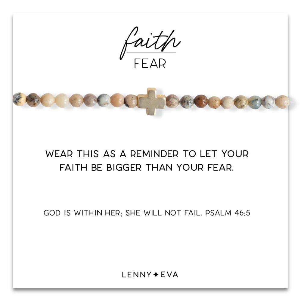 Faith Over Fear Gold Cross Bracelet - 4mm Womens Bracelet Lenny and Eva Feldspar 