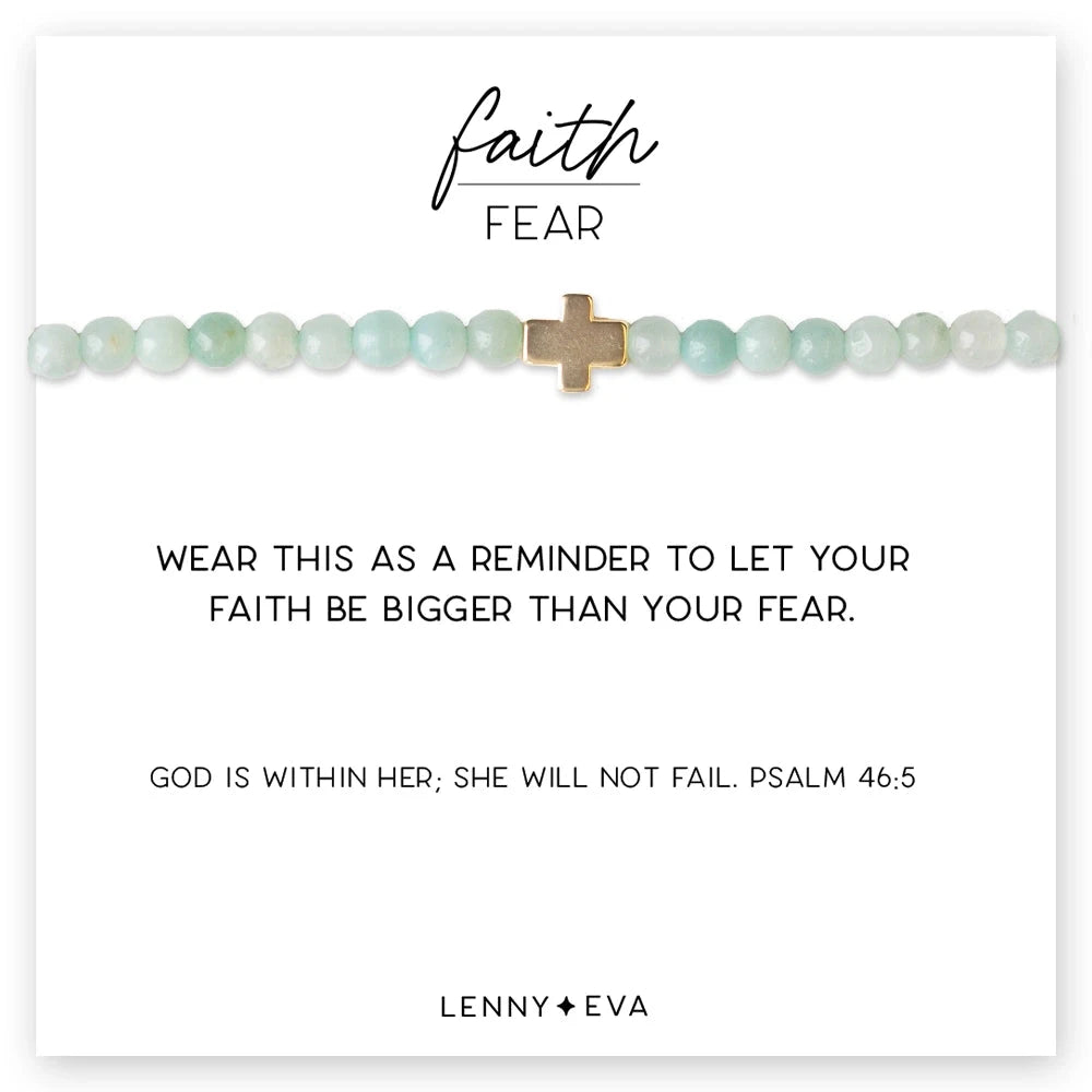 Faith Over Fear Gold Cross Bracelet Womens Bracelet Lenny and Eva Amazonite 