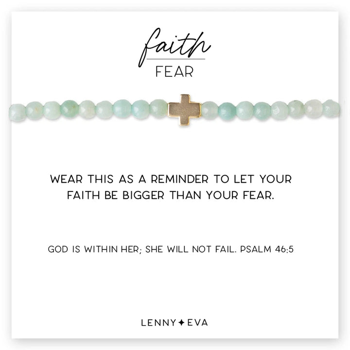 Faith Over Fear Gold Cross Bracelet Womens Bracelet Lenny and Eva Amazonite 