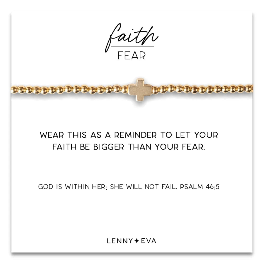 Faith Over Fear Gold Cross Bracelet Womens Bracelet Lenny and Eva Gold 