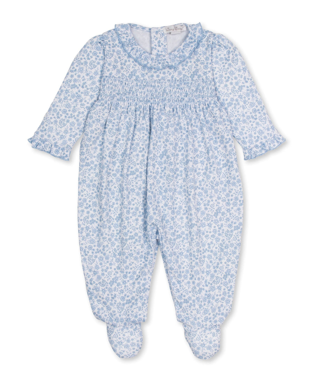 Fall Blooms Blue Smocked Footie - Light Blue Girl Footie Kissy Kissy 