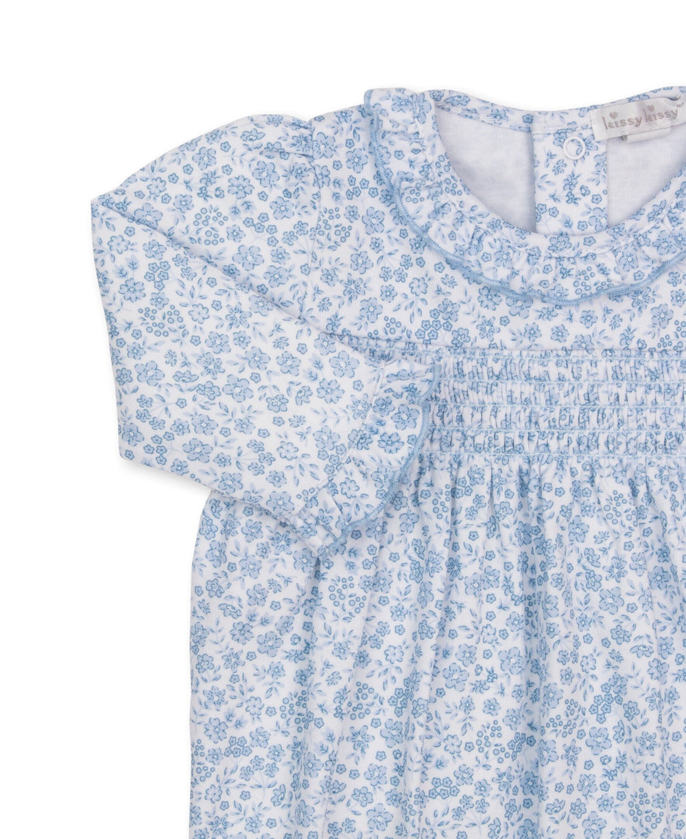 Fall Blooms Blue Smocked Footie - Light Blue Girl Footie Kissy Kissy 