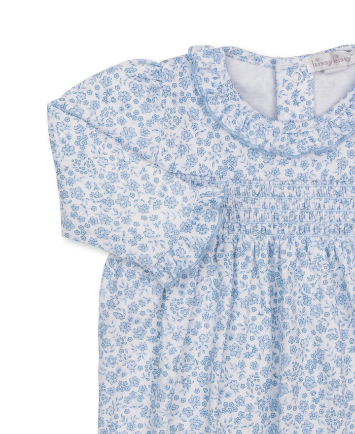 Fall Blooms Blue Smocked Footie - Light Blue Girl Footie Kissy Kissy 