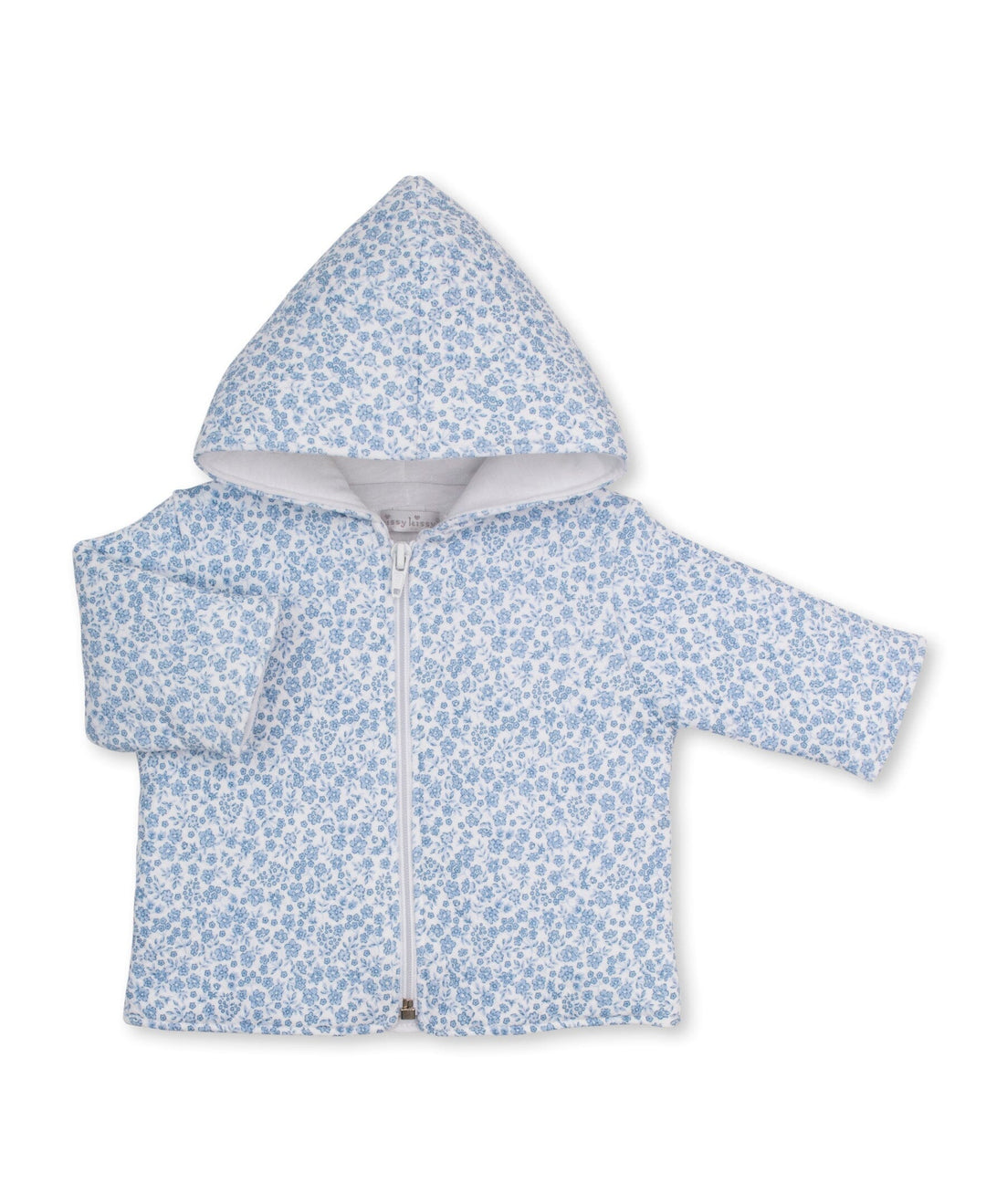 Fall Blooms Padded Jacquard Zip Jacket - Light Blue Girl Jacket Kissy Kissy 