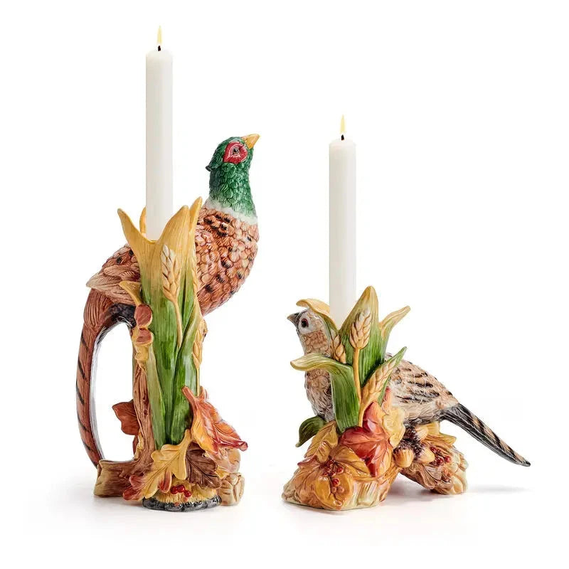 Fall Harvest Pheasant Candleholders Fall Decor Fitz and Floyd 