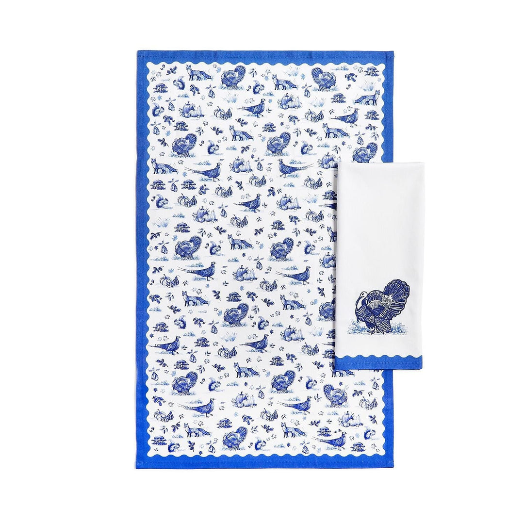 Falling for Blue Toile Dish Towel - Set of 2 Kitchen Towel Rosanne Beck 