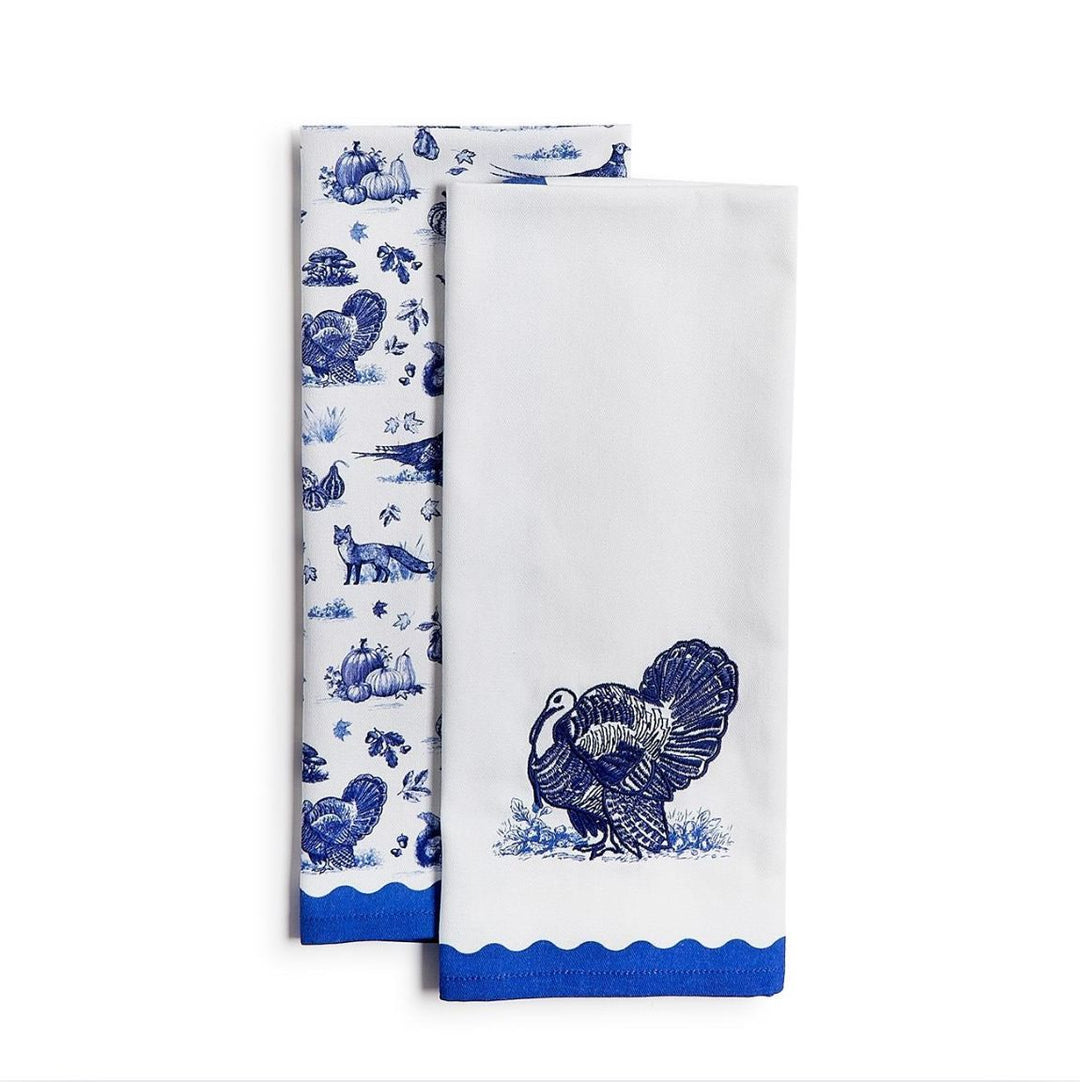 Falling for Blue Toile Dish Towel - Set of 2 Kitchen Towel Rosanne Beck Turkey 