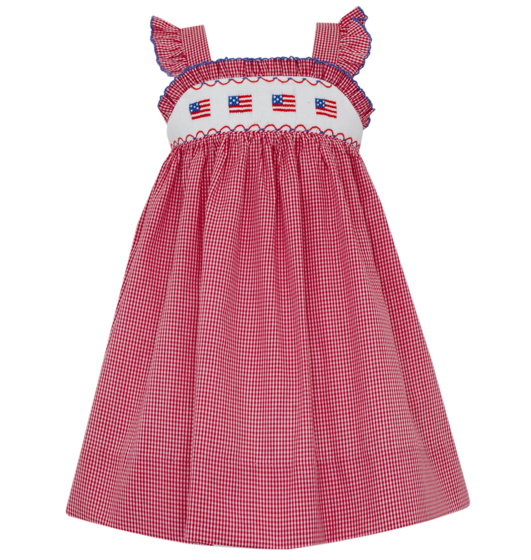Flag Smocked Gingham Sundress Girl Dress Petit Bebe 