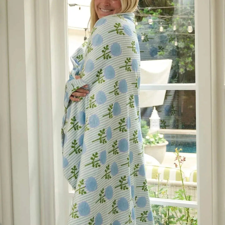 Fleece Blanket - Marigold Ticking Stripe Blue Blanket Laura Park Design 