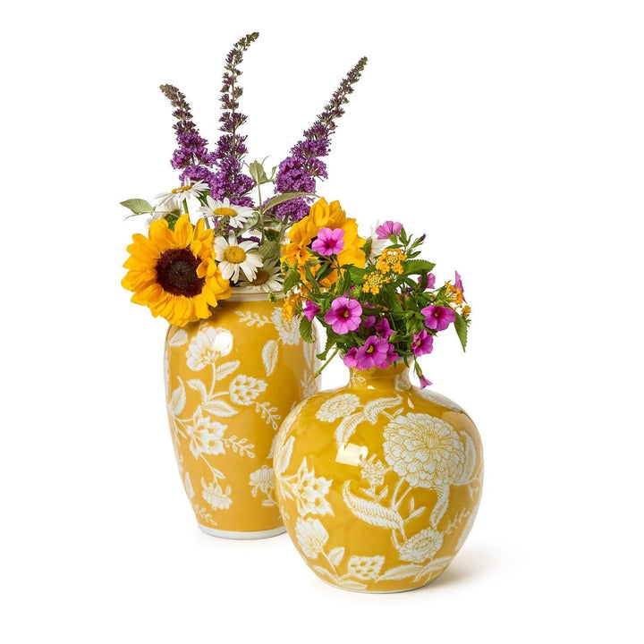 Flora and Fauna Yellow Floral Vases Vase Two's Company 