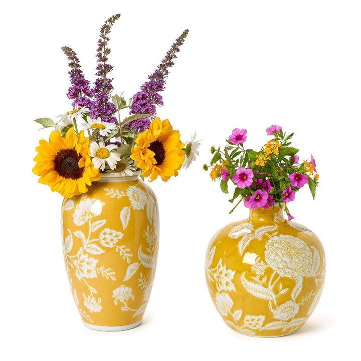 Flora and Fauna Yellow Floral Vases Vase Two's Company 